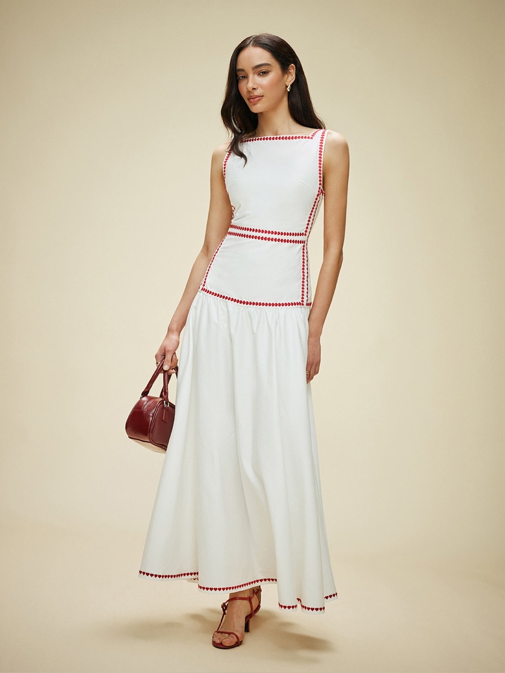 Cotton Contrast Trim Back Tie Dress ❤️❤️❤️ NWT - Picture 2 of 7